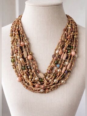 Joan Rivers Multi Strand Beaded Statement Necklace Gold Tone Glass Beads 3